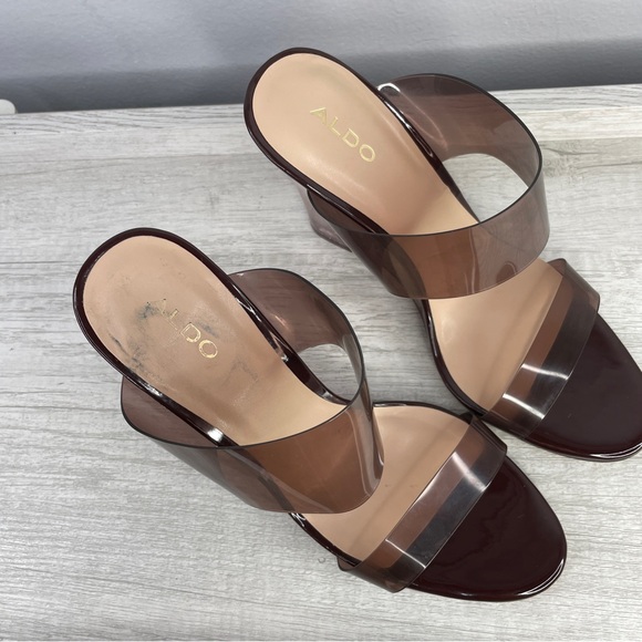 Aldo plum brown lucite wedge heels size 10 - Picture 12 of 14
